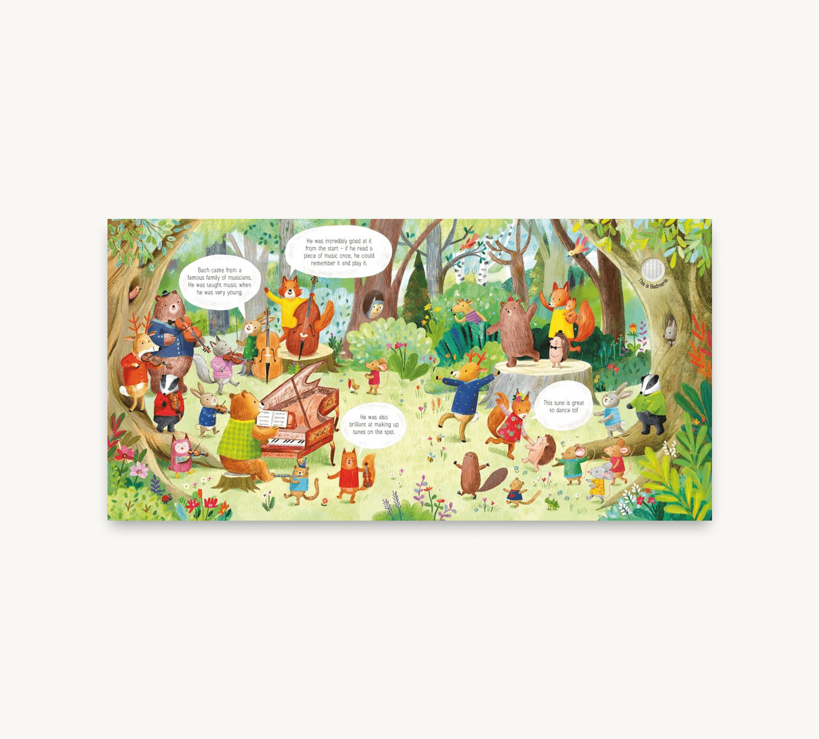 Illustrated scene from a children's book with animals in a forest setting.