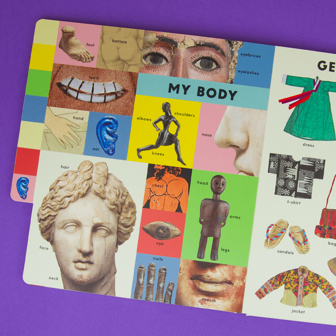 Educational children's books on a purple background