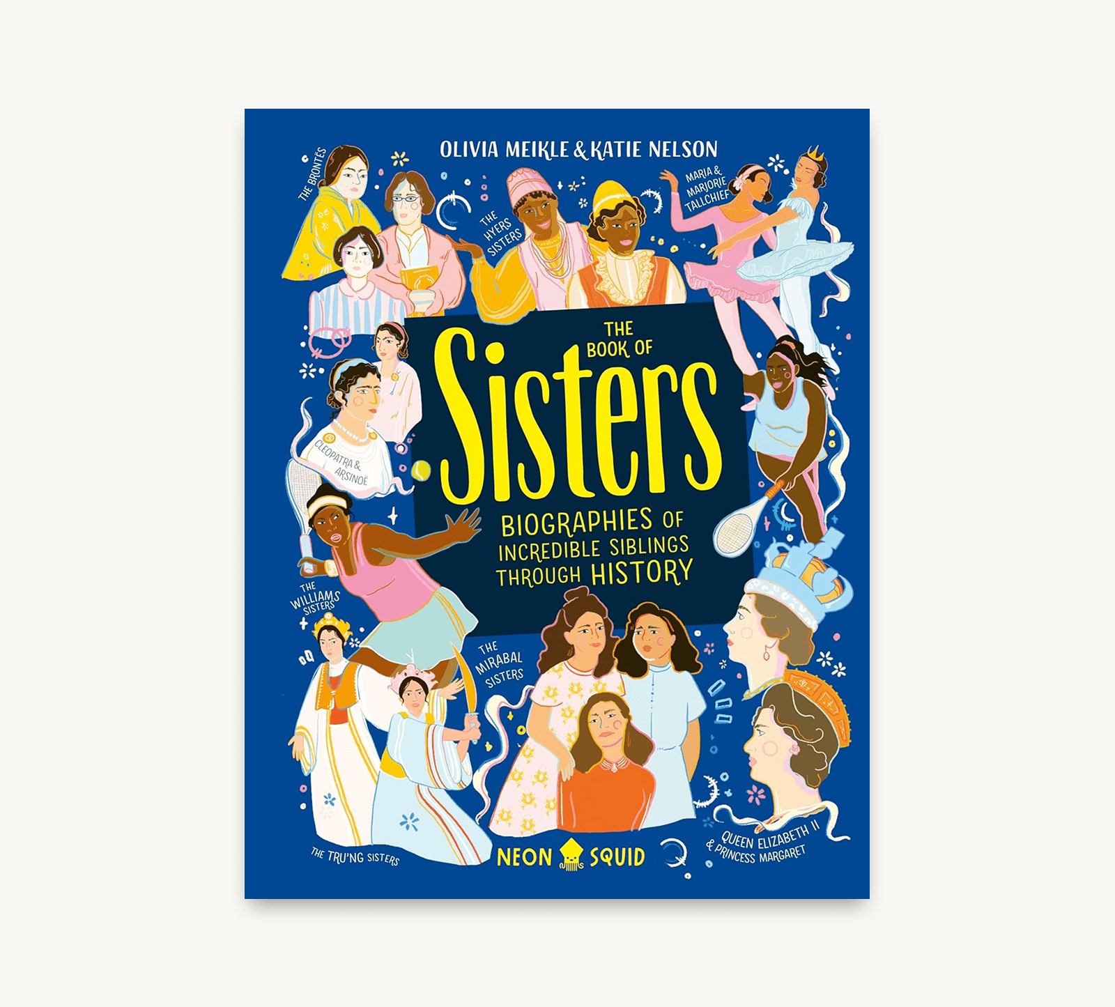 Book cover of 'The Book of Sisters' with illustrations of women on a blue background