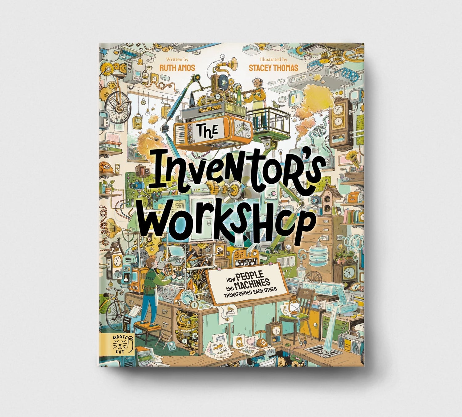 Book cover of 'The Inventor's Workshop' with a colorful illustration of an inventor's workshop.