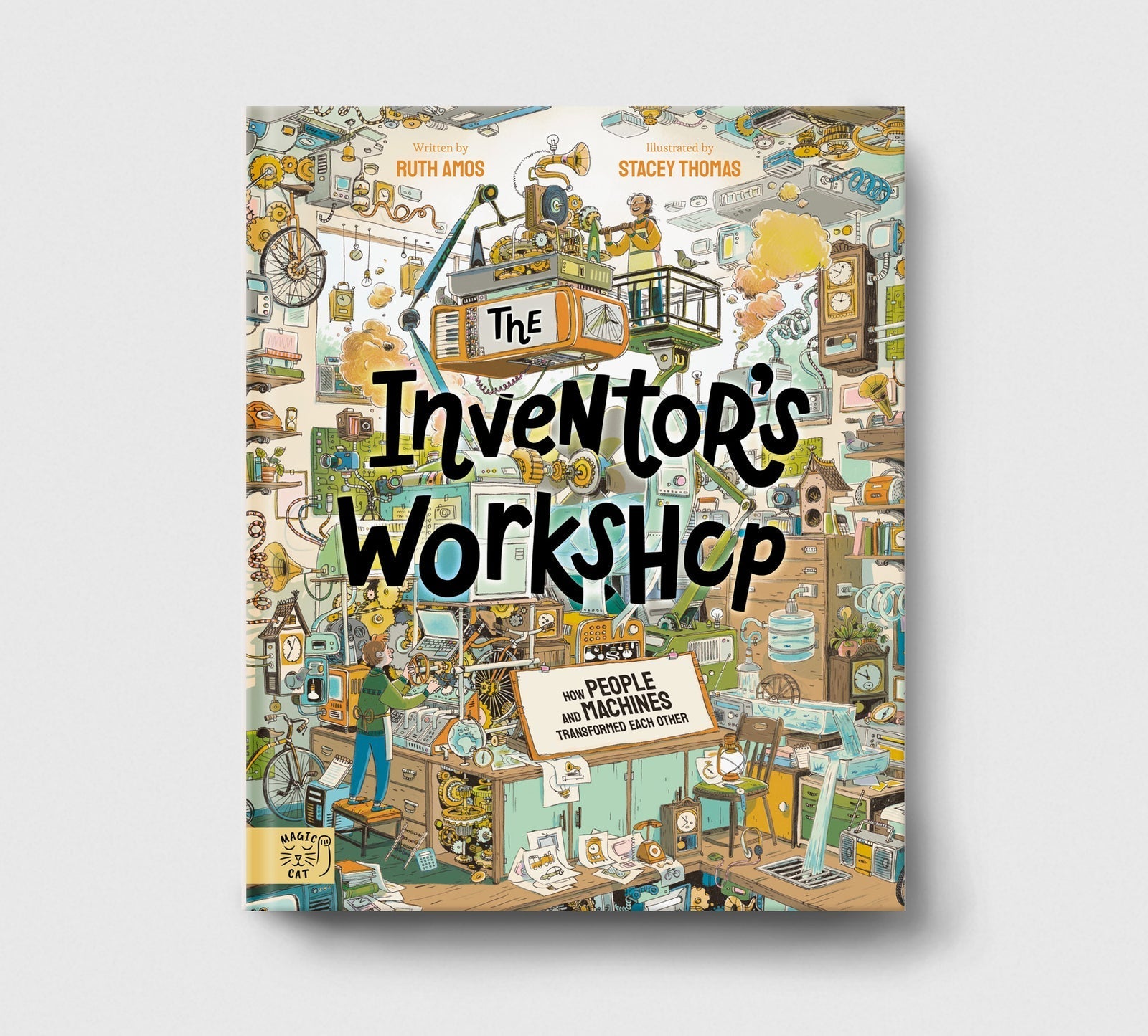 Book cover of 'The Inventor's Workshop' with a colorful illustration of an inventor's workshop.