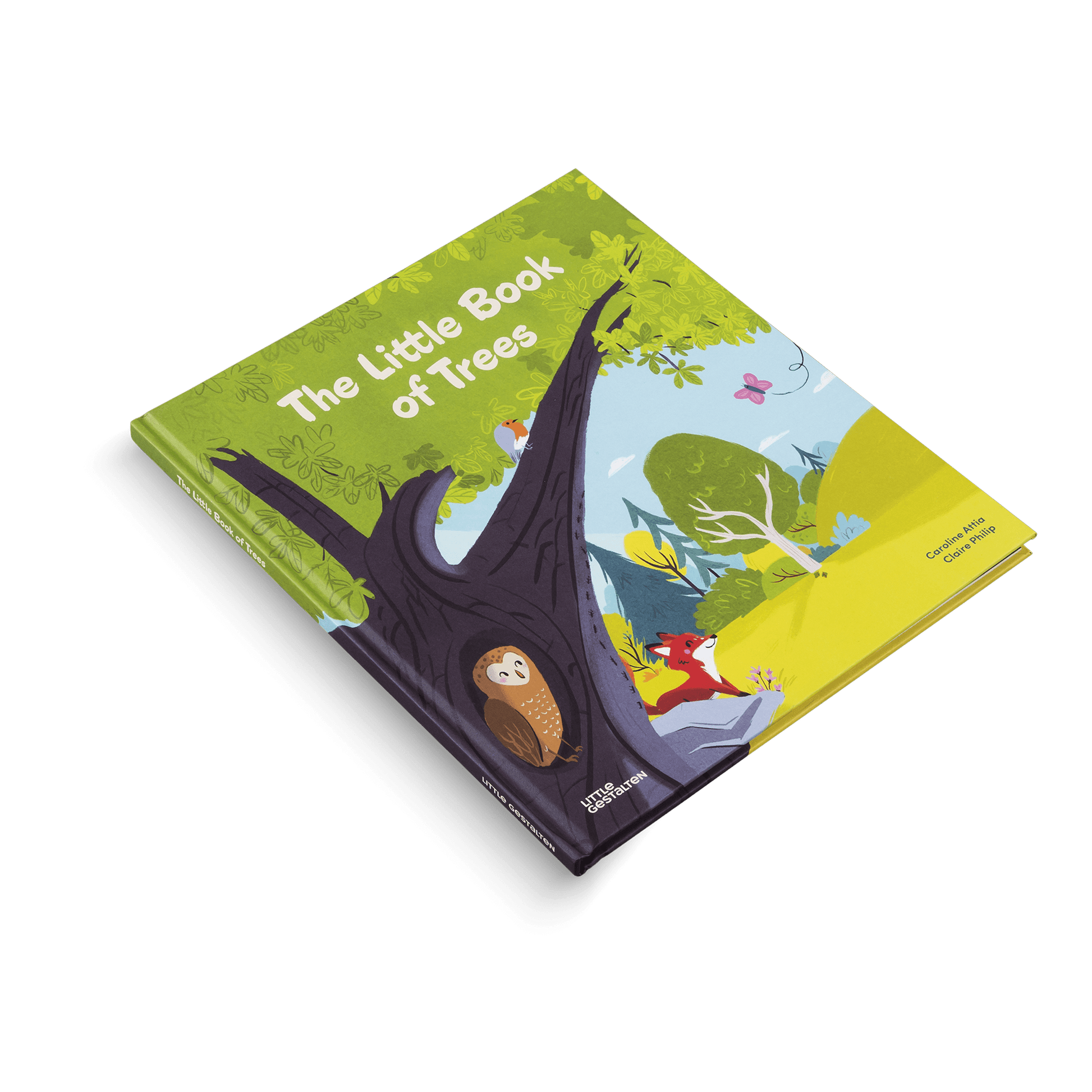 Children's book titled 'The Little Book of Trees' on a white background