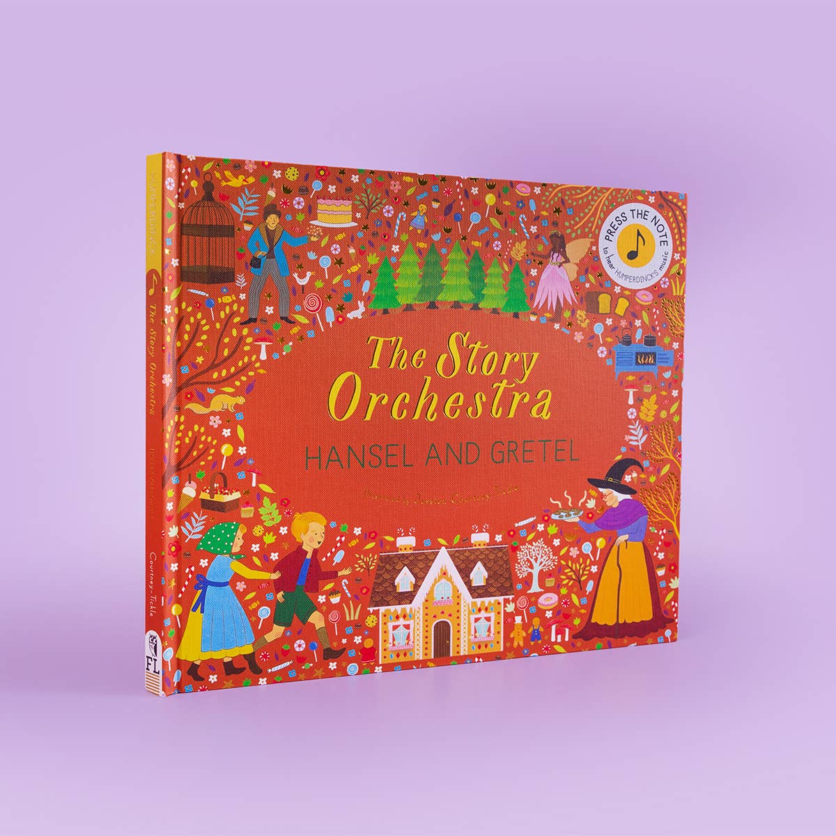 Book titled 'The Story Orchestra Hansel and Gretel' on a purple background