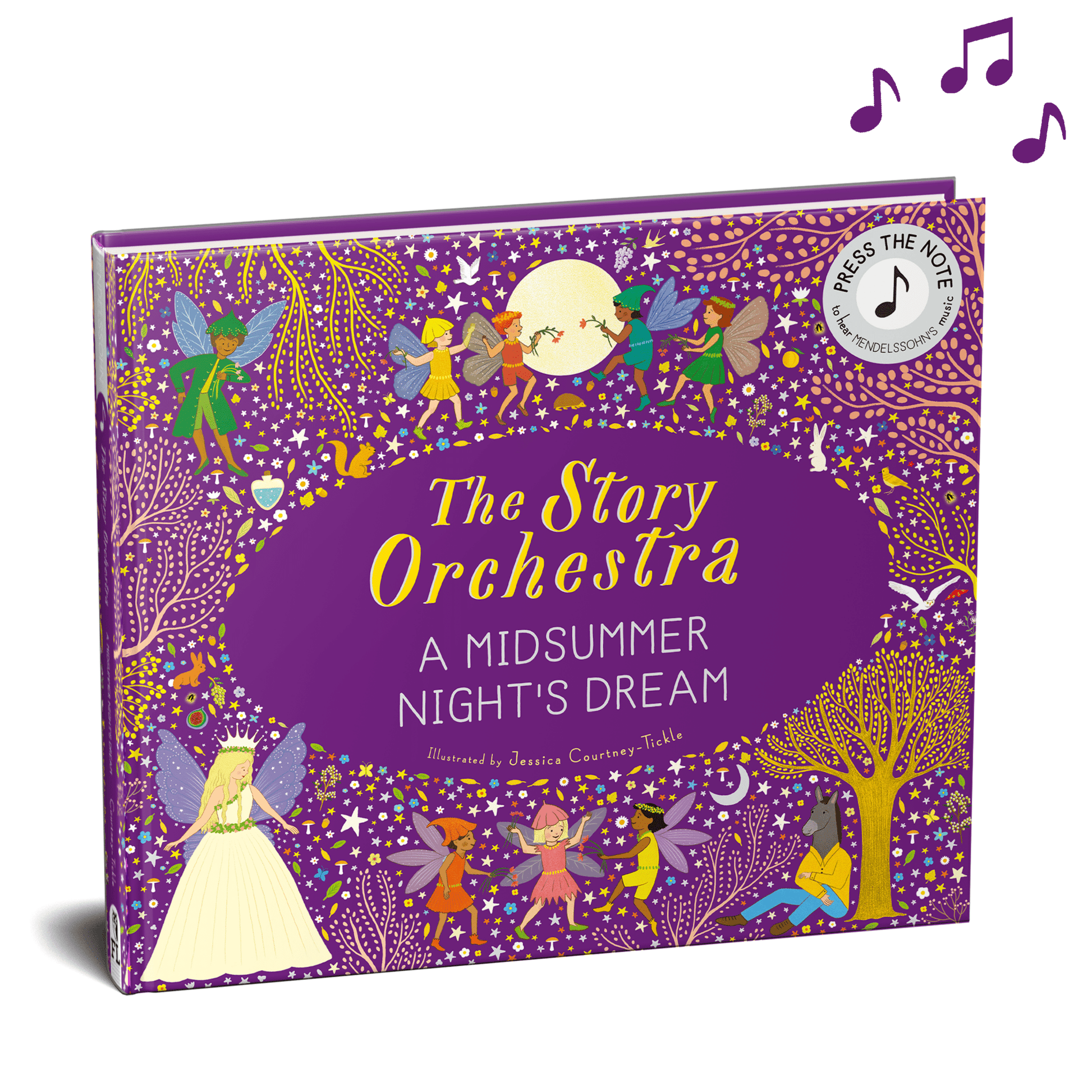Children's book titled 'The Story Orchestra: A Midsummer Night's Dream' with fairy illustrations on a purple background.