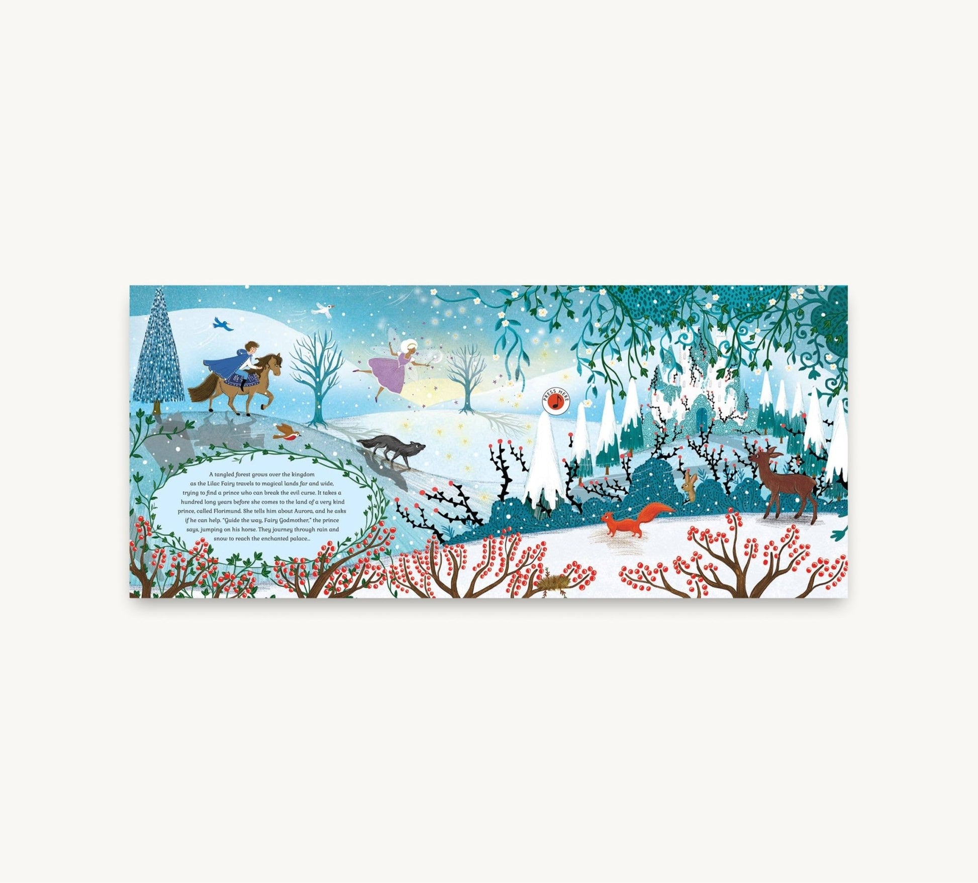 Illustrated winter scene with characters and animals on a white background. Haliburtons & Co.
