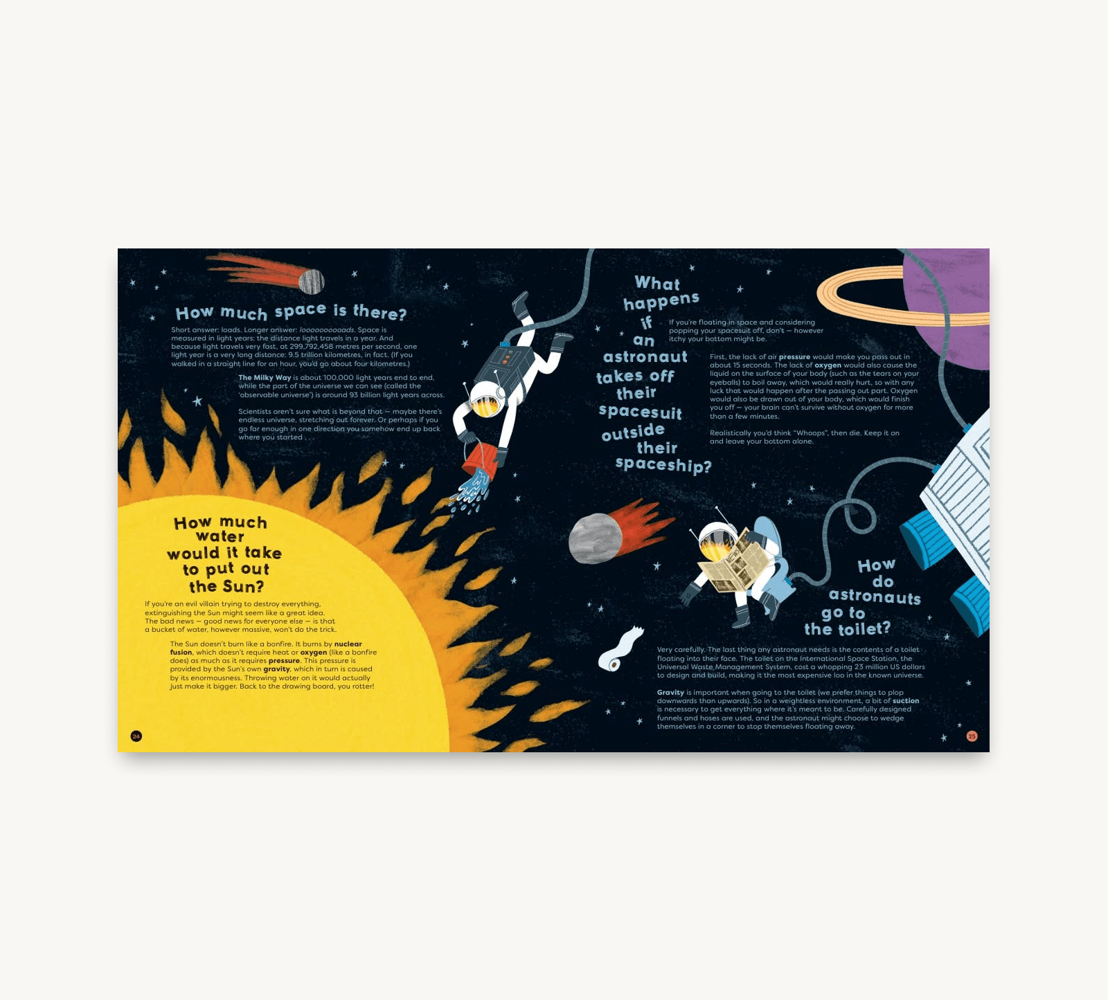 Educational space-themed poster with illustrations and text about space exploration.