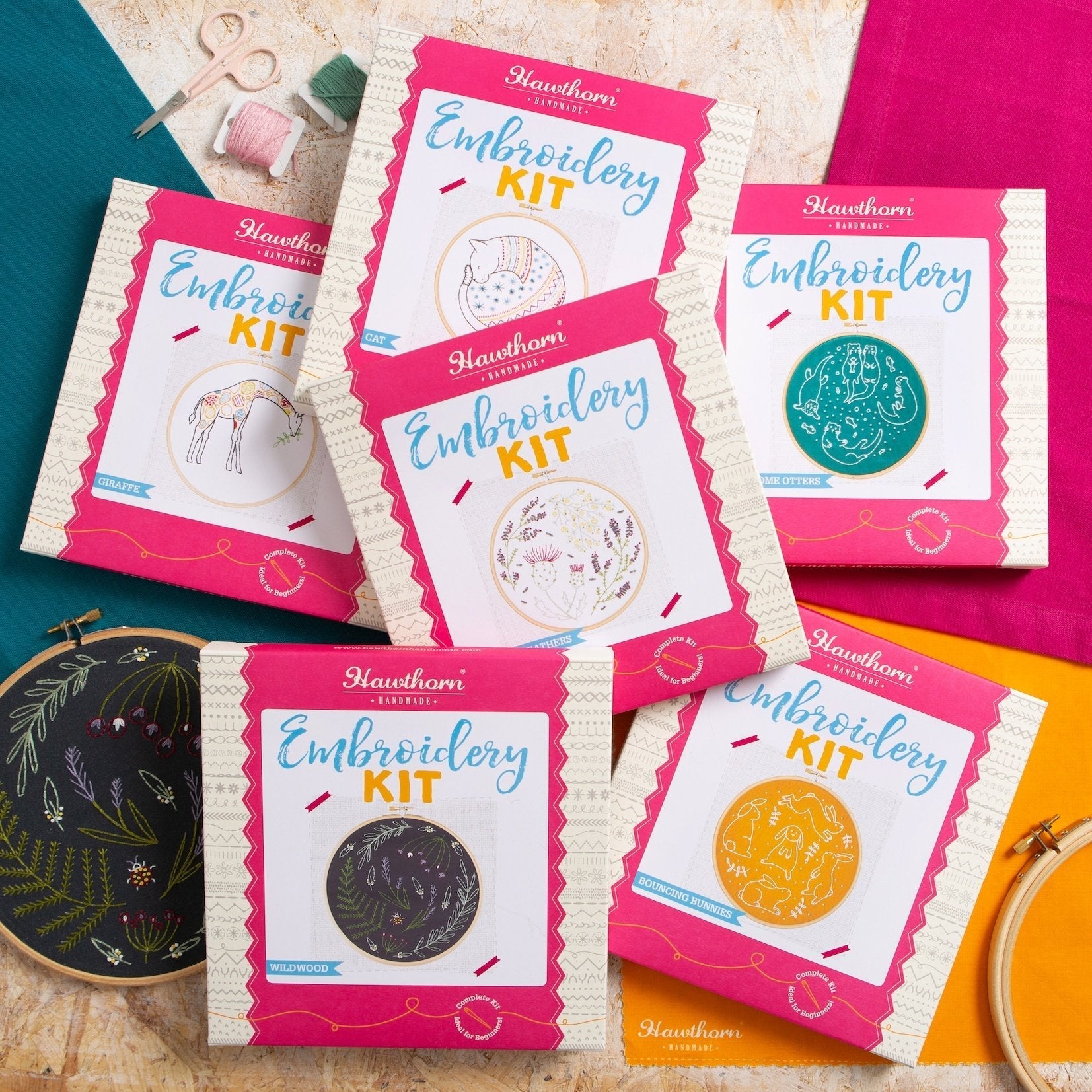 Hawthorn Embroidery Kit packaging on a colorful background