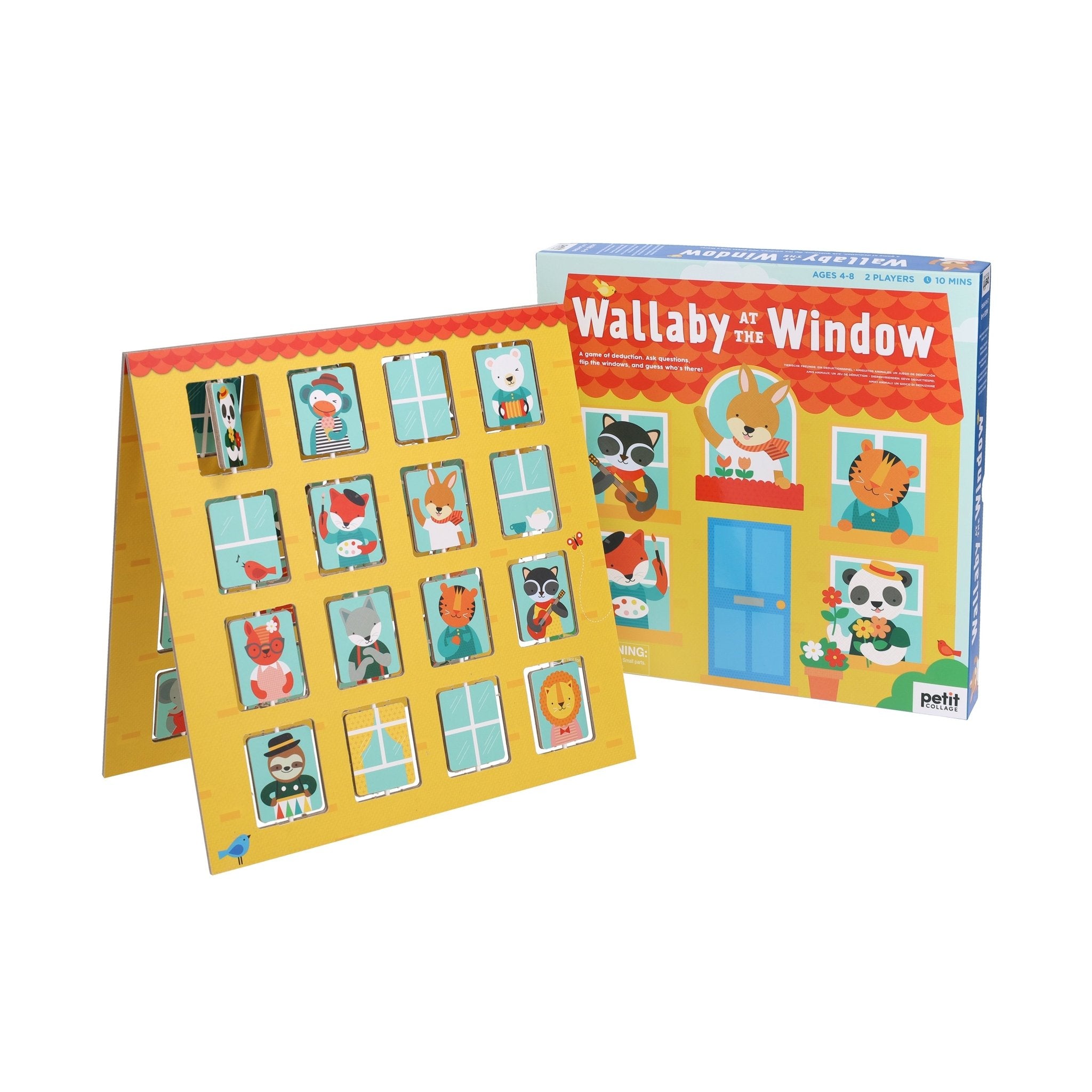 Children's educational game titled 'Wallaby at the Window' with colorful illustrations on a white background.