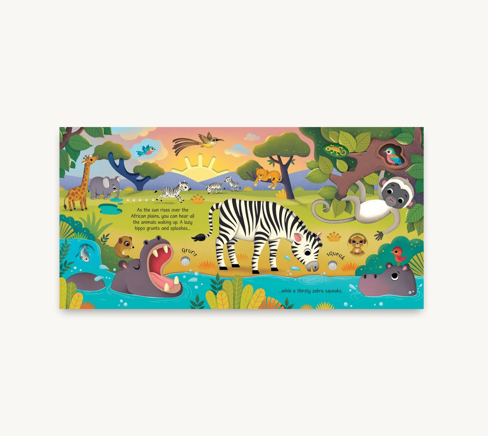 Children's book cover with a zebra and various animals in a jungle setting