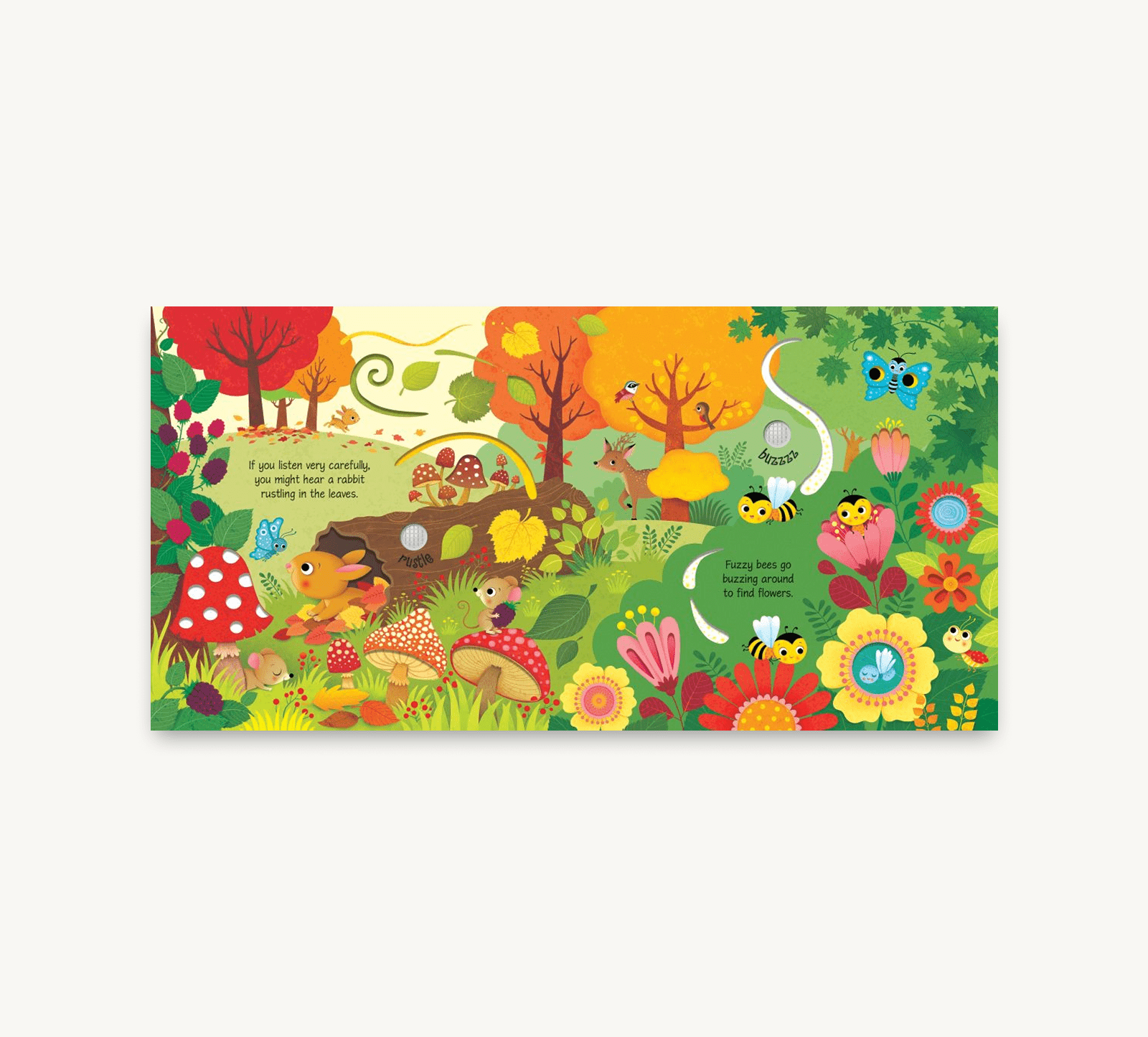 Colorful children's book cover with forest animals and plants on a white background